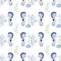 Cute Sea horse Seamless Pattern on white background illustration Royalty Free Stock Photo